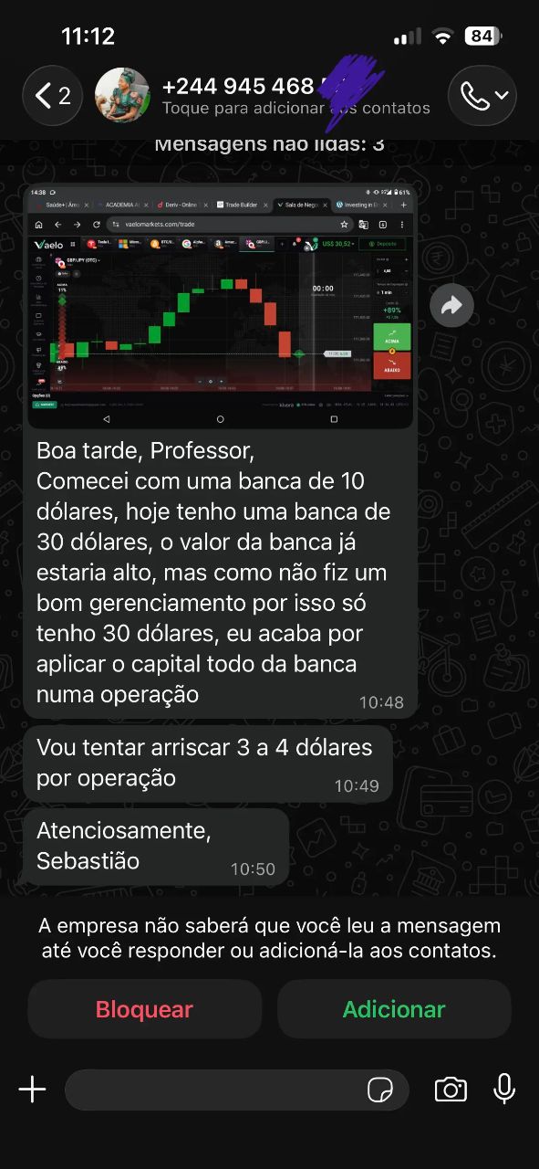Print de conversa no WhatsApp com aluno - depoimento 1